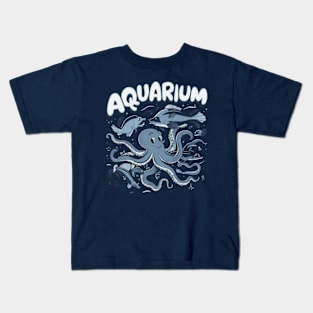 octopus and other marine creatures interacting with each othe Kids T-Shirt